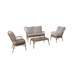 Salon De Jardin AGAPE En Aluminium - 1 Canapé, 1 Table Et 2 Fauteuils