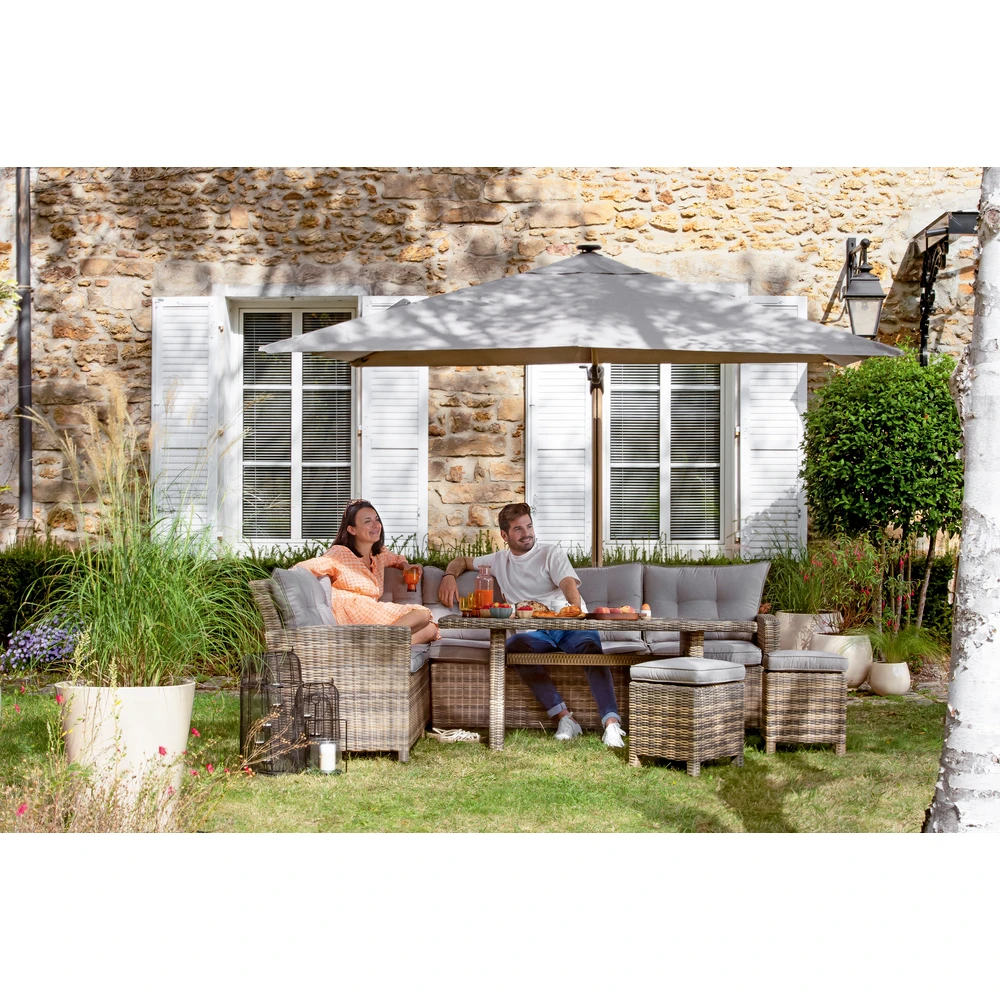 Salon De Jardin HESTIA - 1 Canapé D'angle, 1 Table Et 2 Tabourets 3 Salon De Jardin HESTIA - 1 Canapé D'angle, 1 Table Et 2 Tabourets