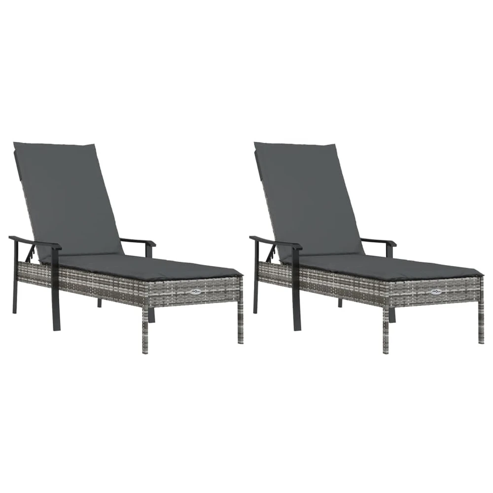 VIDAXL Chaises Longues 2pcs Avec Table Et Coussins Gris Résine Tressée 6 VIDAXL Chaises Longues 2pcs Avec Table Et Coussins Gris Résine Tressée – Image 4