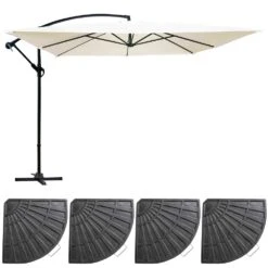Parasol Déporté 3x3m Et 4 Dalles à Lestées Aluminium Blanc