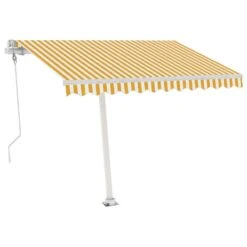 VIDAXL Auvent Automatique Capteur De Vent/led 350x250cm Jaune Et Blanc -Le Coin Detente Boutique 6426dd83358212.39658288