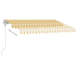 VIDAXL Auvent Automatique Capteur De Vent/led 350x250cm Jaune Et Blanc -Le Coin Detente Boutique 6426dd83387fc5.62470486