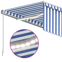 VIDAXL Auvent Automatique Store Capteur De Vent Led 4,5x3 M Bleu Blanc -Le Coin Detente Boutique 6426ddd121a921.44107708