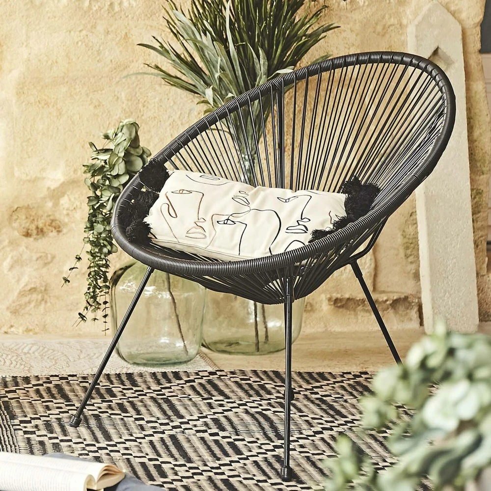Fauteuil Acapulco Forme D'oeuf - Noir - Fauteuil 4 Pieds Design Rétro. Cordage Plastique. Intérieur / Extérieur 4 Fauteuil Acapulco Forme D'oeuf - Noir - Fauteuil 4 Pieds Design Rétro. Cordage Plastique. Intérieur / Extérieur – Image 2