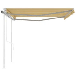 VIDAXL Auvent Rétractable Automatique Et Poteaux 4,5x3m Jaune Et Blanc -Le Coin Detente Boutique 645657dcae04c1.00462128