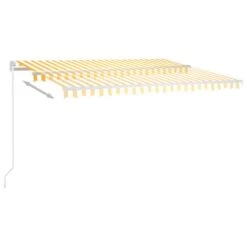 VIDAXL Auvent Rétractable Automatique Et Poteaux 4,5x3m Jaune Et Blanc -Le Coin Detente Boutique 645657dcb13712.02894024