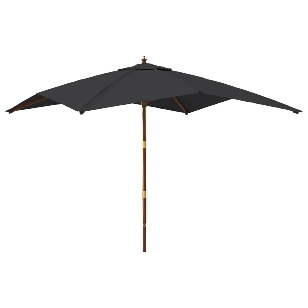 VIDAXL Parasol De Jardin Avec Mât En Bois Noir 300x300x273 Cm 4 VIDAXL Parasol De Jardin Avec Mât En Bois Noir 300x300x273 Cm – Image 2