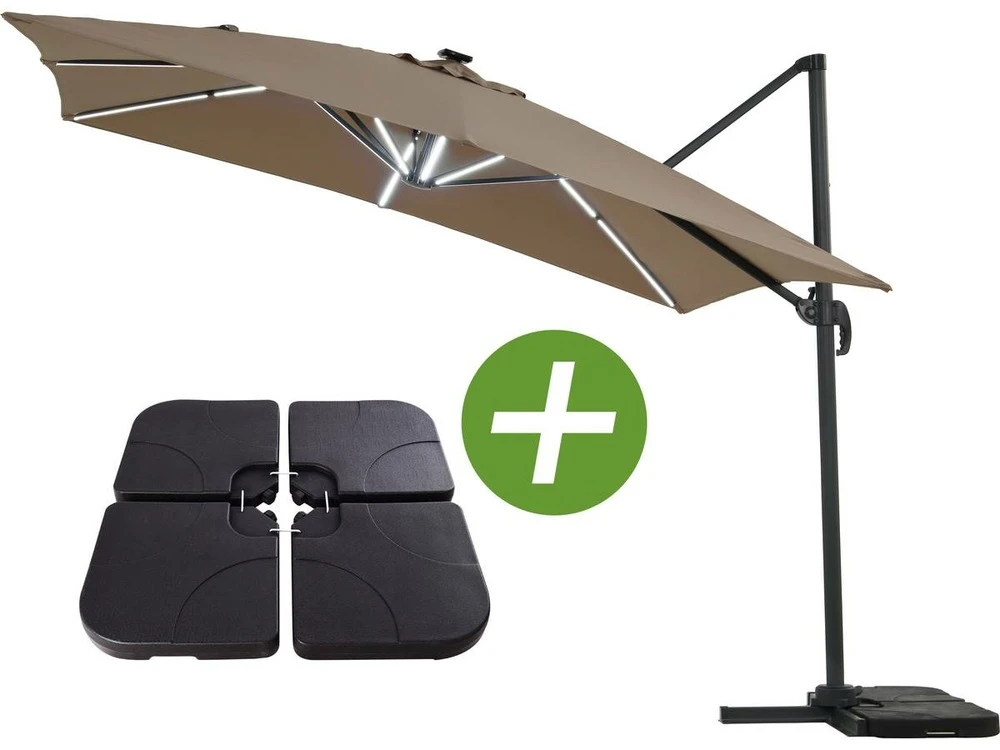 Parasol Jardin Déporté Led Alu "sun 4 Luxe" - Rectangle - 3 X 4 M - Taupe - Dalles à Lester Incluses 3 Parasol Jardin Déporté Led Alu "sun 4 Luxe" - Rectangle - 3 X 4 M - Taupe - Dalles à Lester Incluses