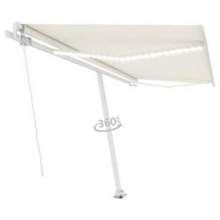 VIDAXL Auvent Manuel Rétractable Avec Led 450x300 Cm Crème -Le Coin Detente Boutique 645a95b9c41419.39198745
