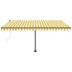 VIDAXL Auvent Automatique Sur Pied 450x300 Cm Jaune/blanc -Le Coin Detente Boutique 645a95c37be744.74935473