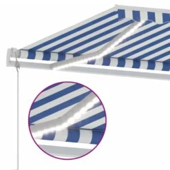 VIDAXL Auvent Automatique Capteur De Vent/led 500x300 Cm Bleu Et Blanc -Le Coin Detente Boutique 646716063d75e4.13666139