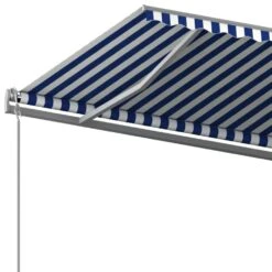 VIDAXL Auvent Manuel Rétractable Avec Poteaux 5x3 M Bleu Et Blanc -Le Coin Detente Boutique 6467161cd16fd1.52928282