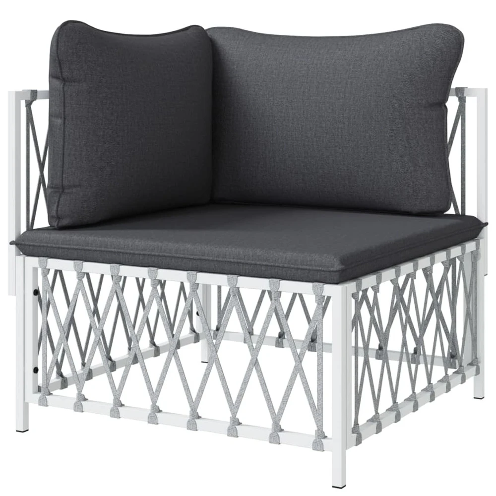 VIDAXL Canapé D'angle De Jardin Avec Coussins Blanc Tissu Tissé 6 VIDAXL Canapé D'angle De Jardin Avec Coussins Blanc Tissu Tissé – Image 4