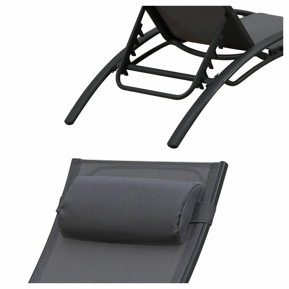 Baisao - Bain De Soleil Courbé Textilène Aluminium - Inclinable - Coussin De Tête - Léger Et Confortable - Gris/gris Anthracite - X2 5 Baisao - Bain De Soleil Courbé Textilène Aluminium - Inclinable - Coussin De Tête - Léger Et Confortable - Gris/gris Anthracite - X2 – Image 3