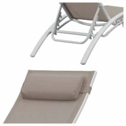 Baisao - Bain De Soleil Courbé Textilène Aluminium - Inclinable - Coussin De Tête - Léger Et Confortable - Taupe/blanc - X2 -Le Coin Detente Boutique 646d14a3880a75.01058907