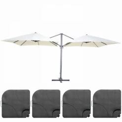 Double Parasol Déporté 3m Et 4 Dalles à Remplir Aluminium Blanc