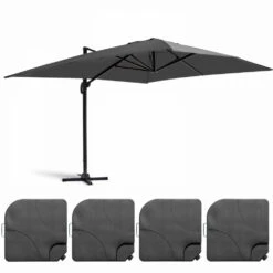 Parasol Déporté 3x4m Et 4 Dalles à Remplir Aluminium Gris