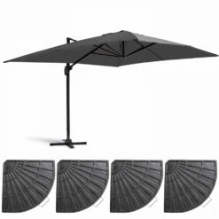 Parasol Déporté 3x4m Et 4 Dalles Lestées Aluminium Gris Anthracite