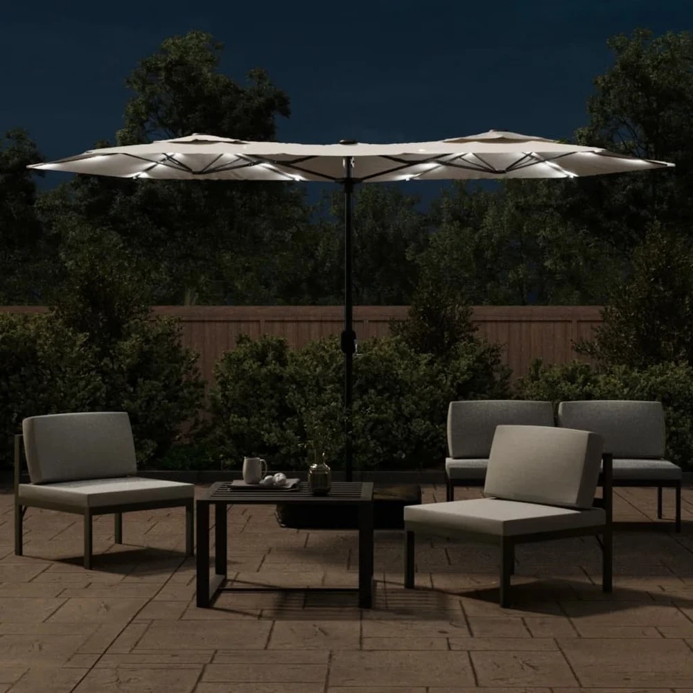 VIDAXL Parasol à Double Tête Avec Led Blanc Sable 316x240 Cm 4 VIDAXL Parasol à Double Tête Avec Led Blanc Sable 316x240 Cm – Image 3