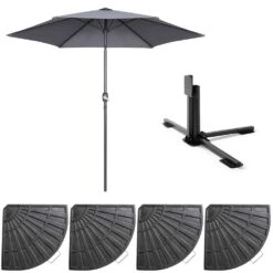 Parasol Droit Inclinable 3m Et 4 Dalles Lestées Aluminium Gris