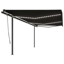 VIDAXL Auvent Automatique Et Capteur De Vent Et Led 6x3,5 M Anthracite