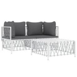 VIDAXL Salon De Jardin Avec Coussins 3 Pcs Blanc Acier 11 VIDAXL Salon De Jardin Avec Coussins 3 Pcs Blanc Acier -Le Coin Detente Boutique 6480d27f89e530.76411994