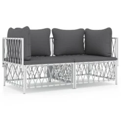 Le Coin Detente Boutique 14 VIDAXL Salon De Jardin Avec Coussins 2 Pcs Blanc Acier