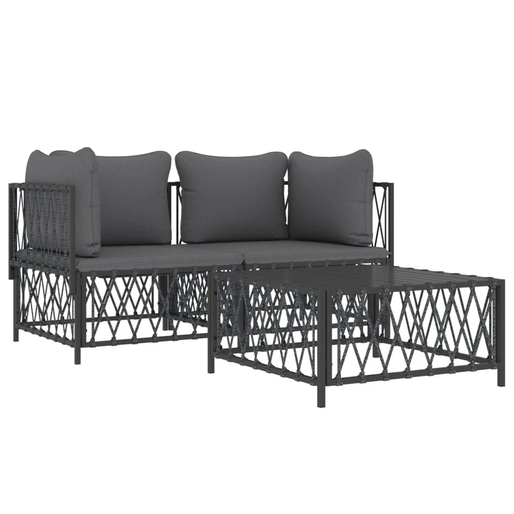 VIDAXL Salon De Jardin Avec Coussins 3 Pcs Anthracite Acier 5 VIDAXL Salon De Jardin Avec Coussins 3 Pcs Anthracite Acier – Image 3