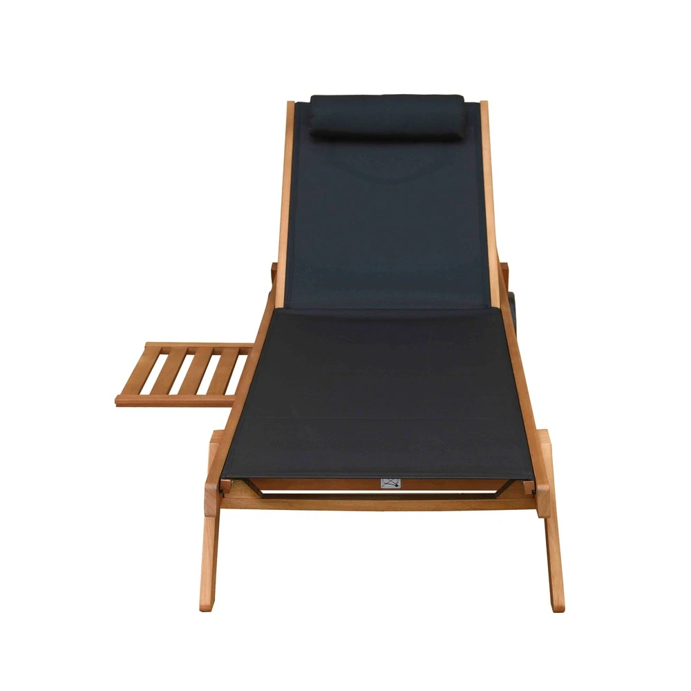 Lot De 2 Bains De Soleil Avec Coussin Et Tablette En Bois Noir 7 Lot De 2 Bains De Soleil Avec Coussin Et Tablette En Bois Noir – Image 5