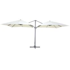 Double Parasol Déporté Carré 3 X 3m En Aluminium écru
