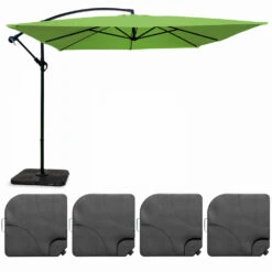 Parasol Déporté 3x3m Et 4 Dalles à Remplir Aluminium Vert