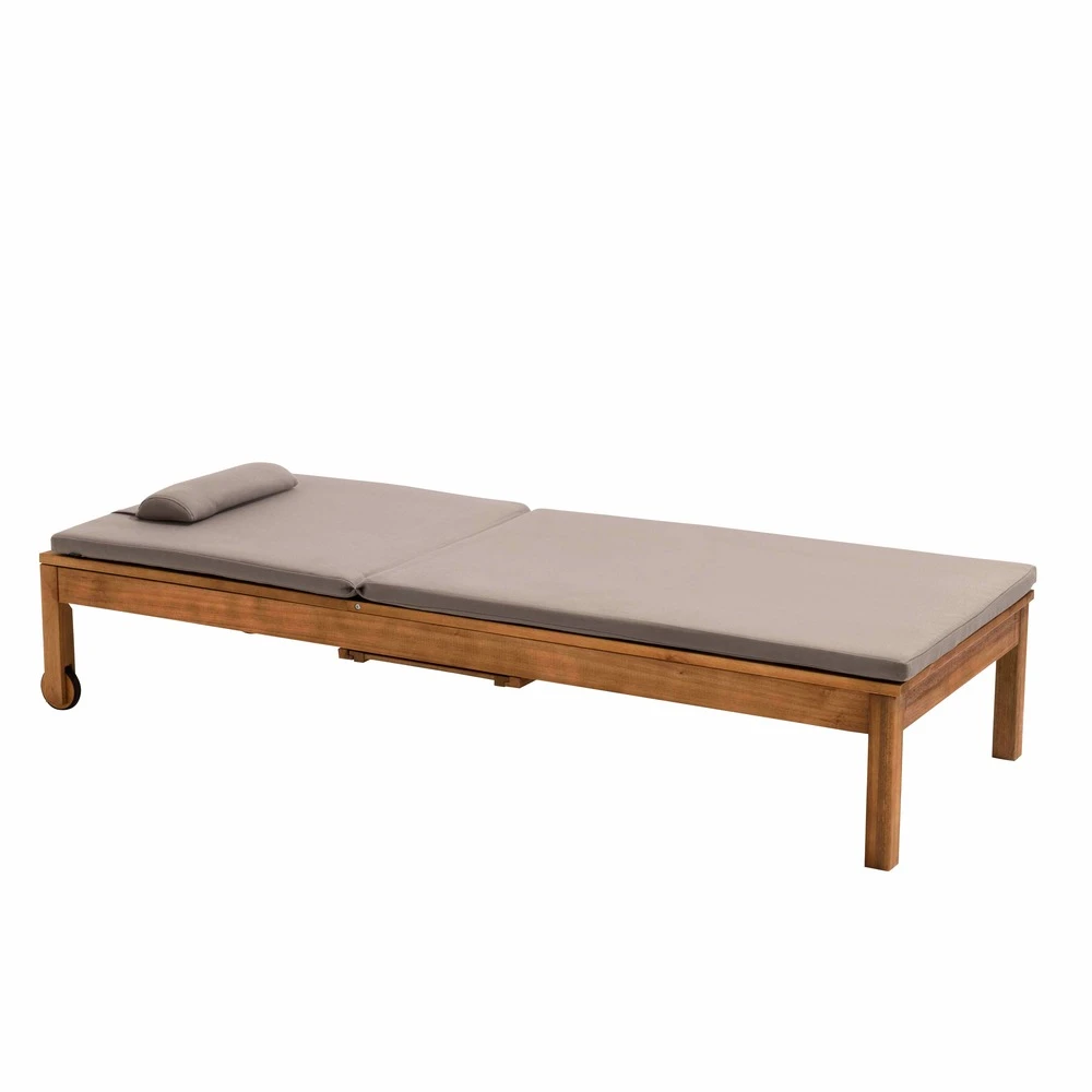 Bain De Soleil Avec Coussin Et Tablette En Bois Taupe 4 Bain De Soleil Avec Coussin Et Tablette En Bois Taupe – Image 2