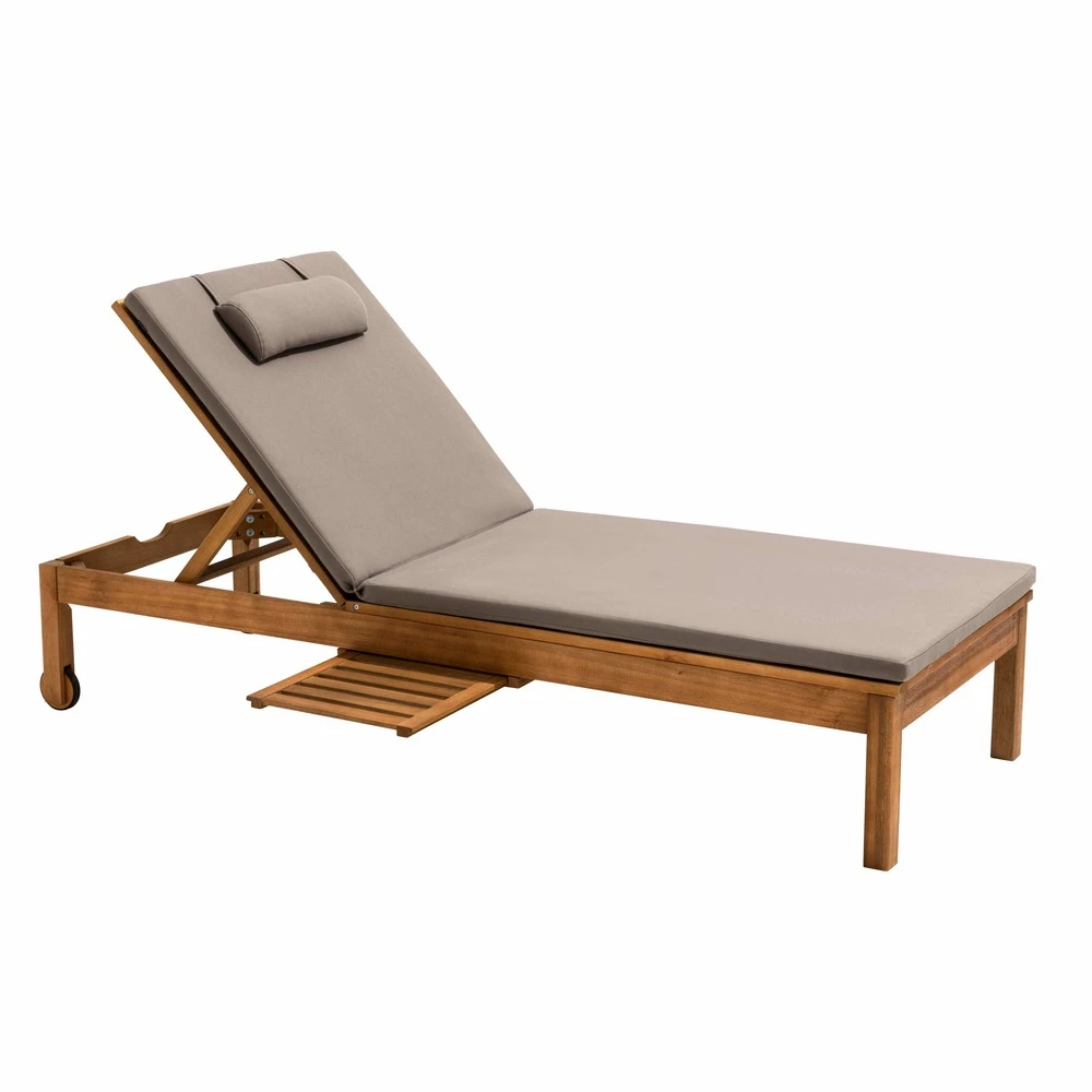 Bain De Soleil Avec Coussin Et Tablette En Bois Taupe 3 Bain De Soleil Avec Coussin Et Tablette En Bois Taupe