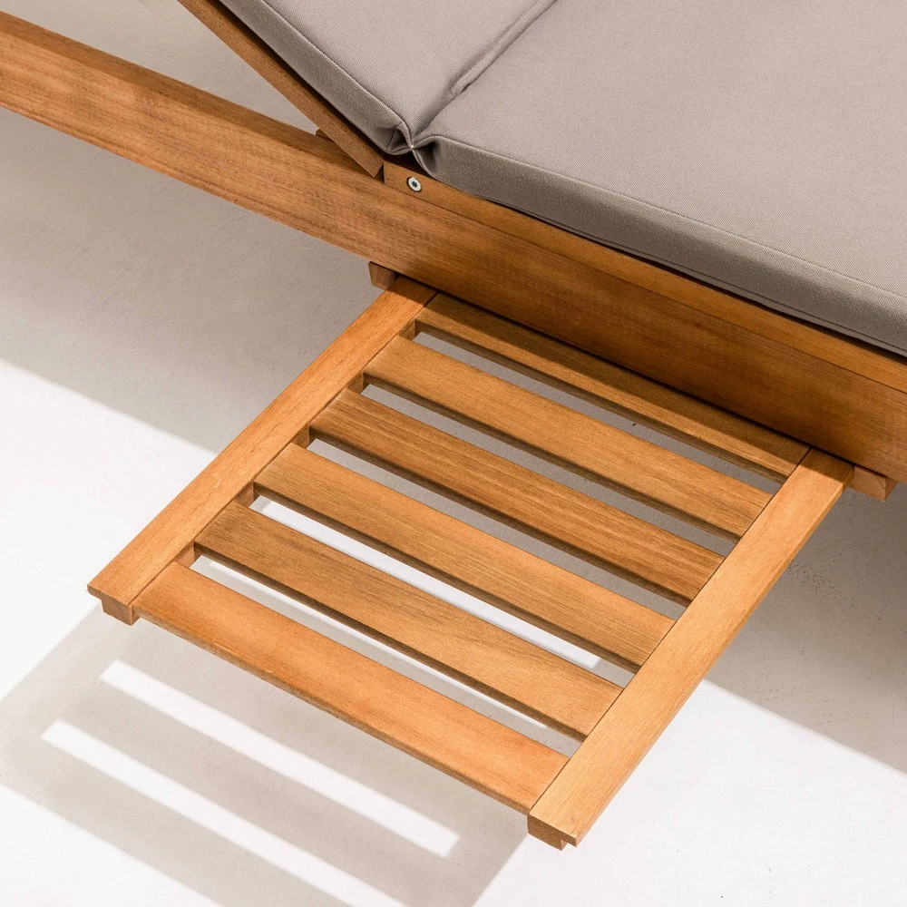 Bain De Soleil Avec Coussin Et Tablette En Bois Taupe 7 Bain De Soleil Avec Coussin Et Tablette En Bois Taupe – Image 5