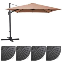 Parasol Déporté 3x3m Et 4 Dalles Lestées Aluminium Taupe