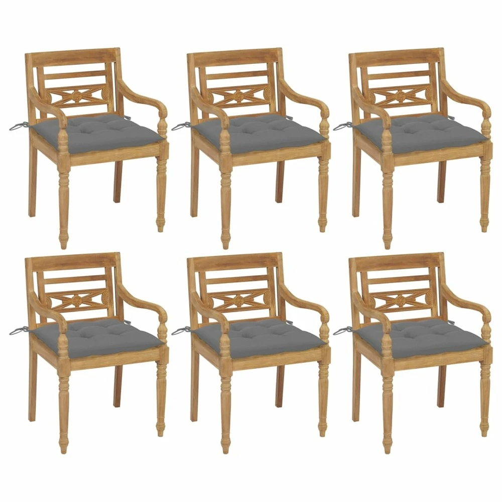 VIDAXL Chaises Batavia Avec Coussins 6 Pcs Bois De Teck Solide 3 VIDAXL Chaises Batavia Avec Coussins 6 Pcs Bois De Teck Solide