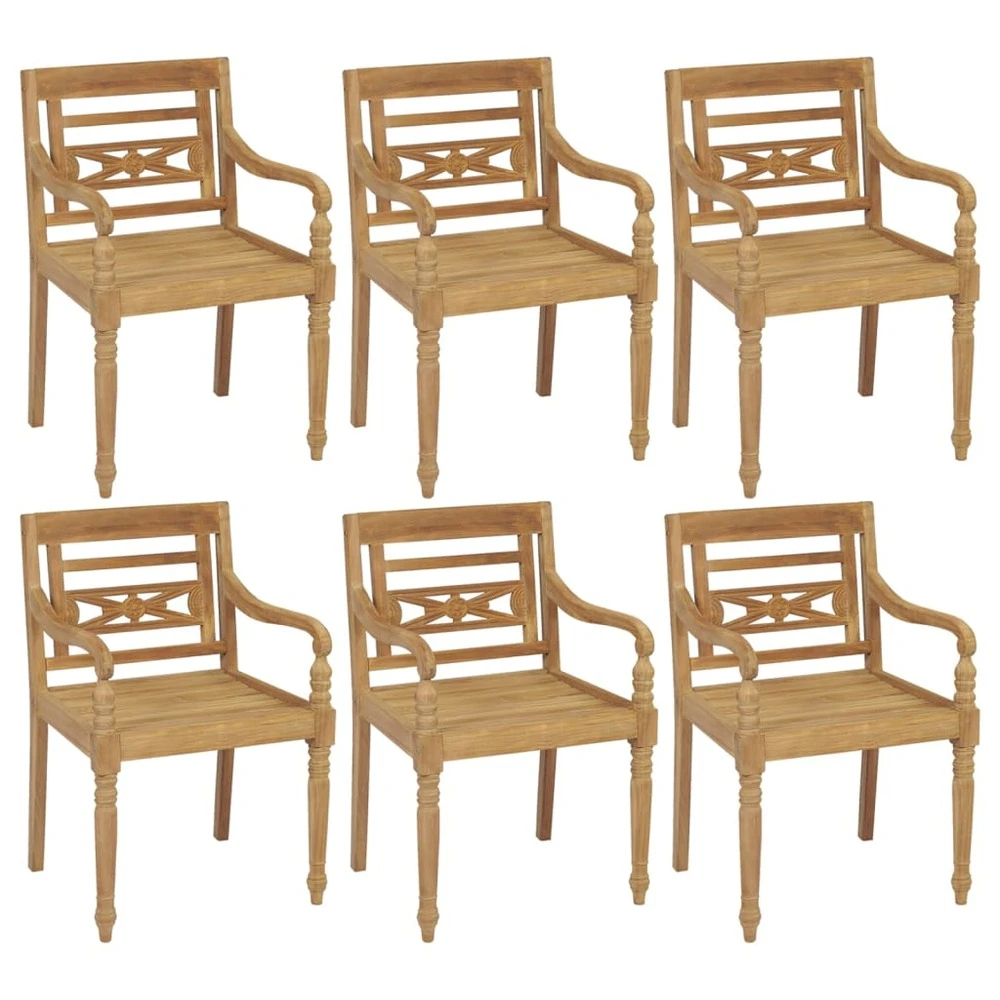 VIDAXL Chaises Batavia Avec Coussins 6 Pcs Bois De Teck Solide 4 VIDAXL Chaises Batavia Avec Coussins 6 Pcs Bois De Teck Solide – Image 2