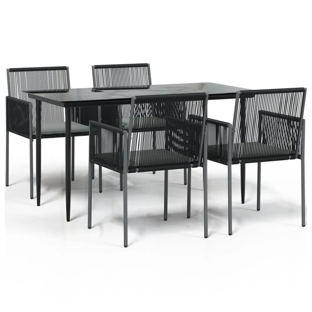 VIDAXL Ensemble à Dîner De Jardin Coussins 5 Pcs Noir Rotin Et Acier 4 VIDAXL Ensemble à Dîner De Jardin Coussins 5 Pcs Noir Rotin Et Acier – Image 2