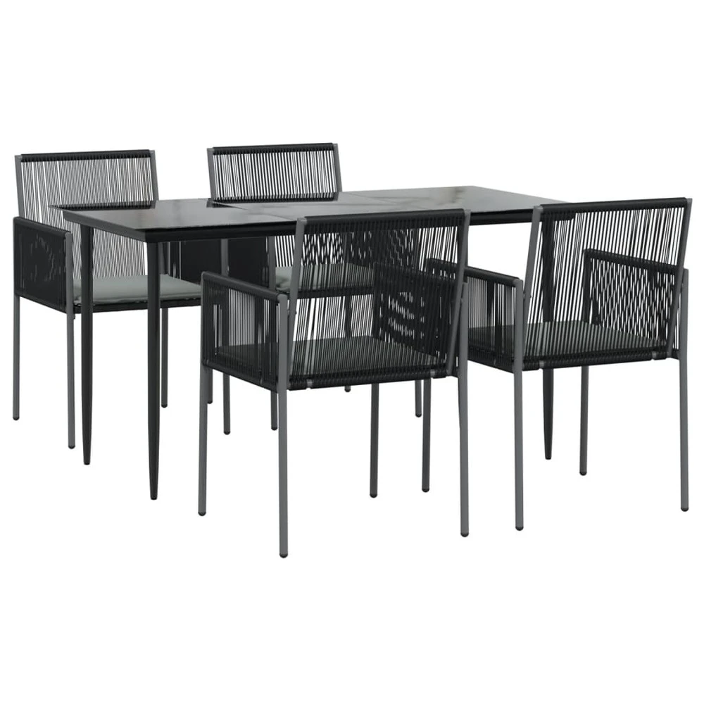 VIDAXL Ensemble à Dîner De Jardin Coussins 5 Pcs Noir Rotin Et Acier 5 VIDAXL Ensemble à Dîner De Jardin Coussins 5 Pcs Noir Rotin Et Acier – Image 3