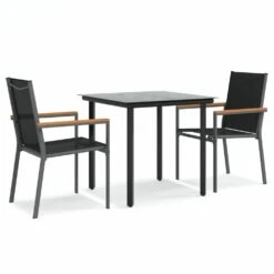VIDAXL Ensemble à Manger De Jardin 3 Pcs Noir Textilène Et Acier
