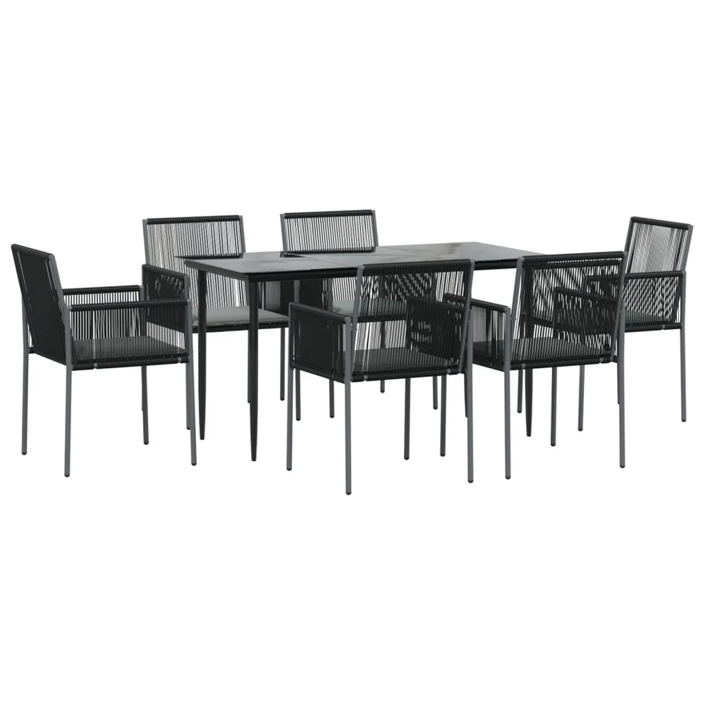 VIDAXL Ensemble à Dîner De Jardin Coussins 7 Pcs Noir Rotin Et Acier 5 VIDAXL Ensemble à Dîner De Jardin Coussins 7 Pcs Noir Rotin Et Acier – Image 3