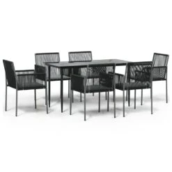 VIDAXL Ensemble à Dîner De Jardin Coussins 7 Pcs Noir Rotin Et Acier