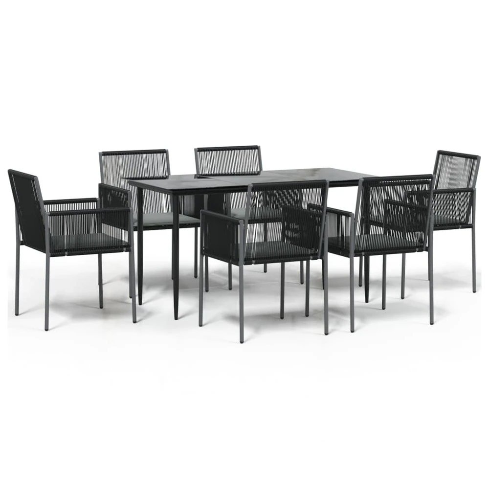 VIDAXL Ensemble à Dîner De Jardin Coussins 7 Pcs Noir Rotin Et Acier 4 VIDAXL Ensemble à Dîner De Jardin Coussins 7 Pcs Noir Rotin Et Acier – Image 2