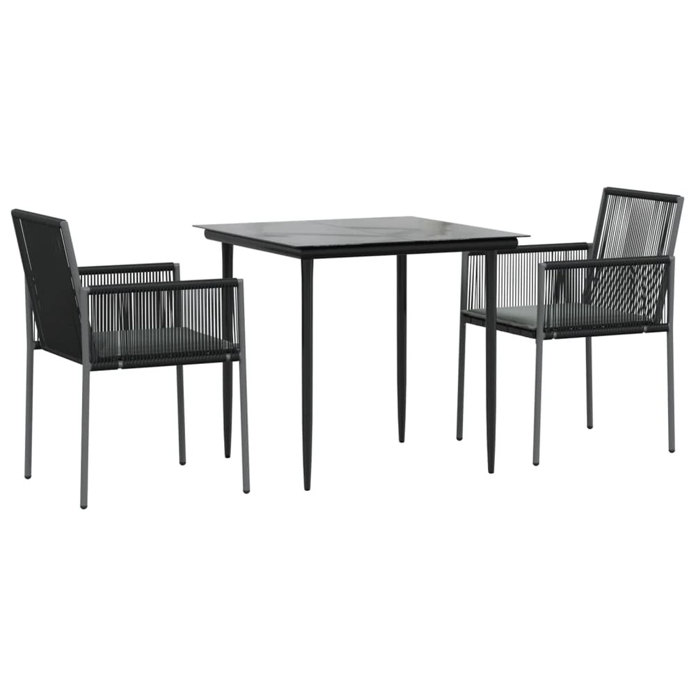 VIDAXL Ensemble à Dîner De Jardin Coussins 3 Pcs Noir Rotin Et Acier 5 VIDAXL Ensemble à Dîner De Jardin Coussins 3 Pcs Noir Rotin Et Acier – Image 3