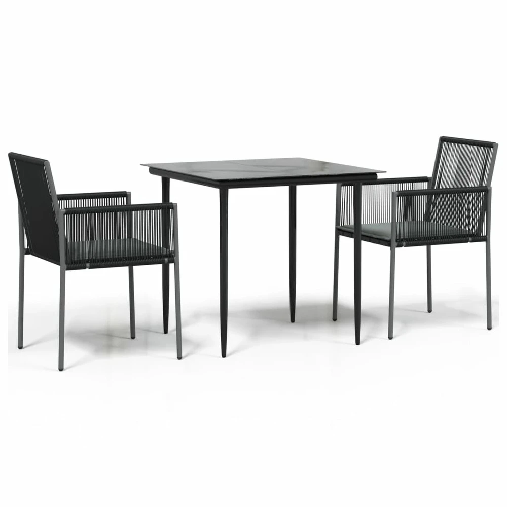 VIDAXL Ensemble à Dîner De Jardin Coussins 3 Pcs Noir Rotin Et Acier 3 VIDAXL Ensemble à Dîner De Jardin Coussins 3 Pcs Noir Rotin Et Acier