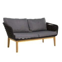 Salon De Jardin MAYA En Bois Noir - 1 Canapé, 1 Table, 2 Fauteuils -Le Coin Detente Boutique 874236 010