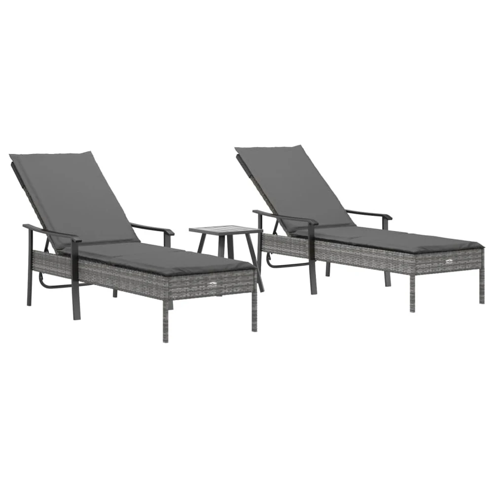 VIDAXL Chaises Longues 2pcs Avec Table Et Coussins Gris Résine Tressée 5 VIDAXL Chaises Longues 2pcs Avec Table Et Coussins Gris Résine Tressée – Image 3