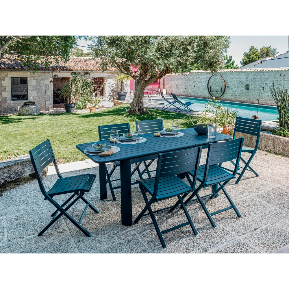Table Rectangle Extensible Eos En Aluminium Bleue L.130x L.80.H.74cm 3 Table Rectangle Extensible Eos En Aluminium Bleue L.130x L.80.H.74cm