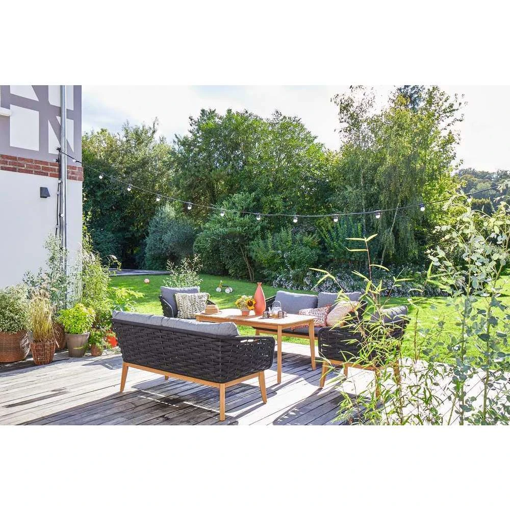 Salon De Jardin COMÈTE Alu Gris/bois - 2 Canapés, 1 Table, 2 Fauteuils 4 Salon De Jardin COMÈTE Alu Gris/bois - 2 Canapés, 1 Table, 2 Fauteuils – Image 2