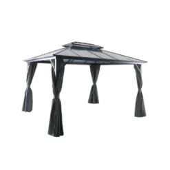 Tonnelle De Jardin ATLAS En Aluminium Et Toile Gris - 300x360x258 Cm